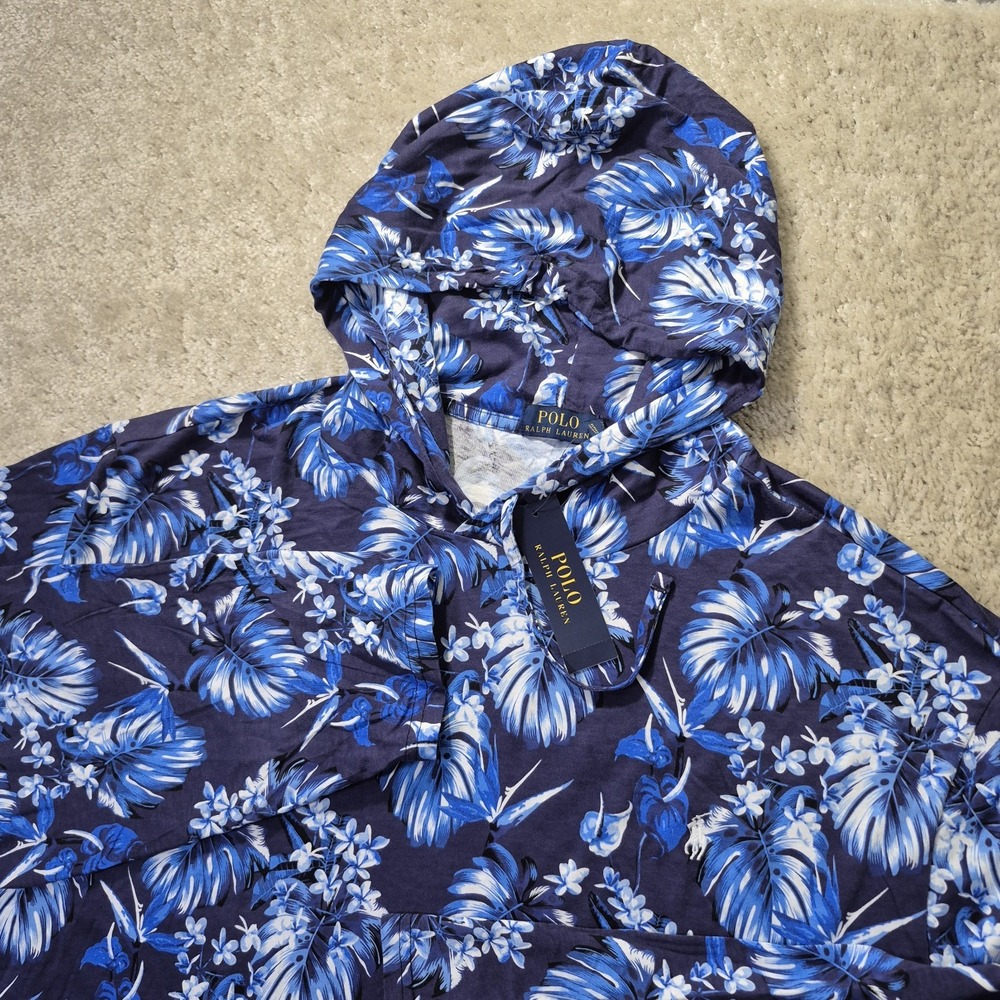 Polo Ralph Lauren Hoodie T Shirt Mens 3XB Blue Floral Tropical Hawaiian New